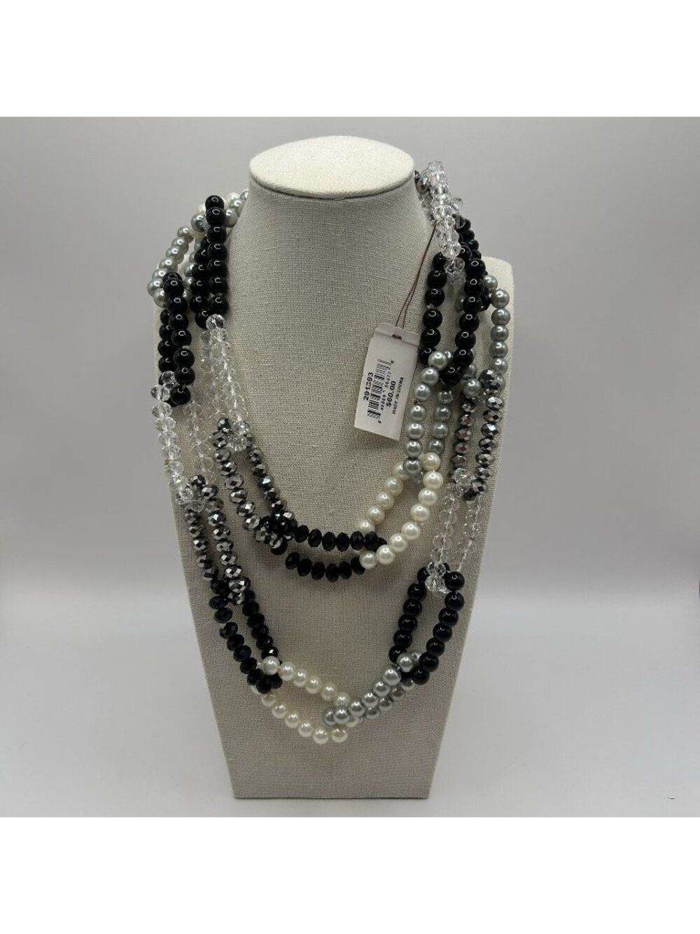 New Statement Necklace Black White Silver Faux Pearl Crystal Beads Chain Link - Picture 1 of 10